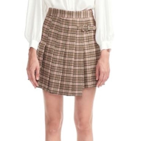 Maje Pleated Plaid Kilt Asymmetric Skirt - Picture 3 of 8